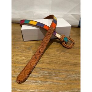 Hand Made Brown Tooled Leather Belt Women's size 34"